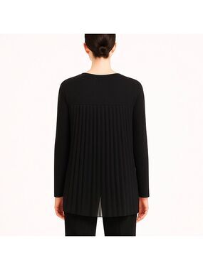 Club Monaco Black Long Sleeve Top Pleated Back Semi Sheer Office Minimalist XS